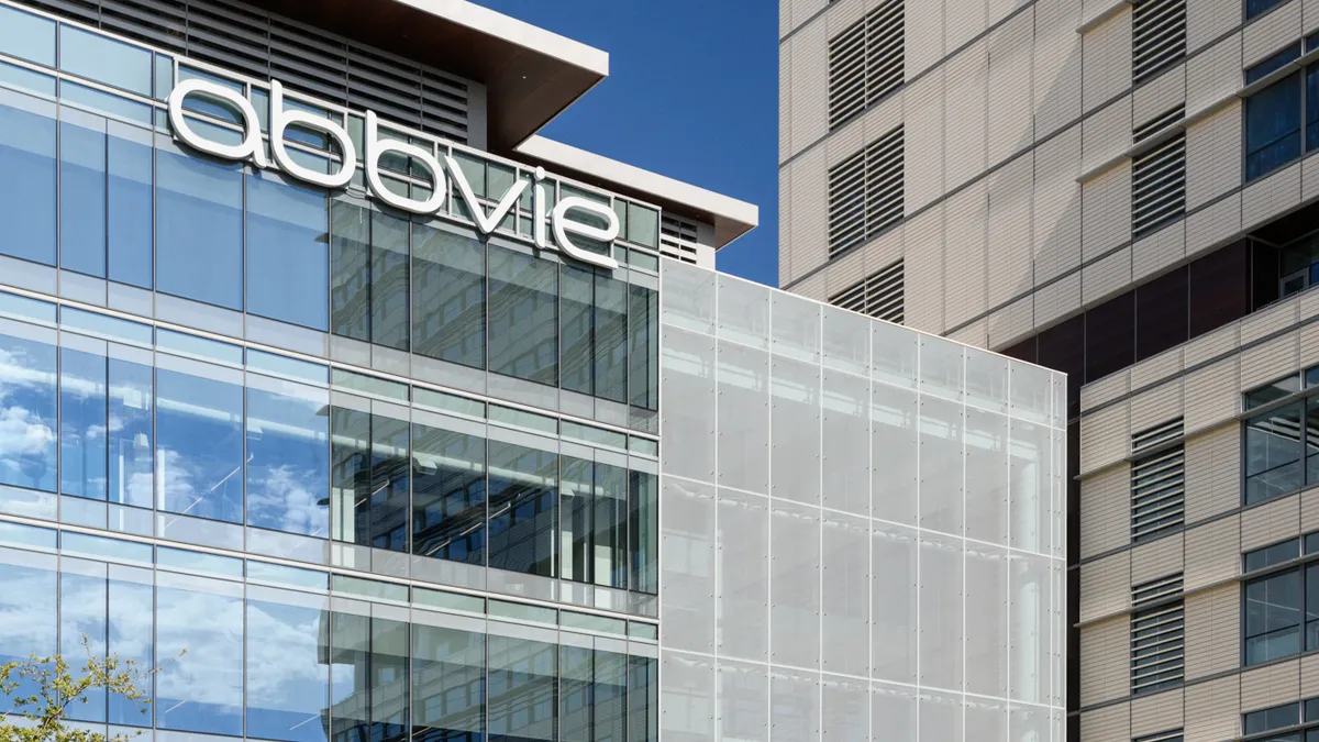 An AbbVie sign is seen on the outside of a building in California.