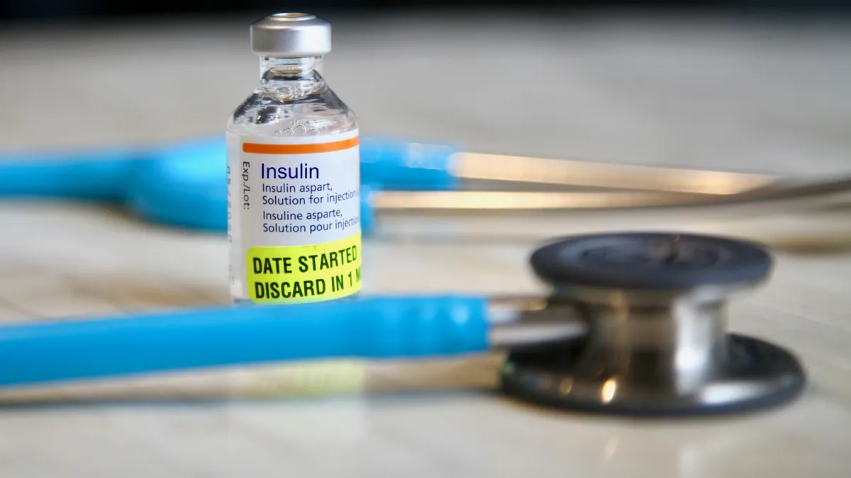 Concept image of insulin aspart with fake labeling