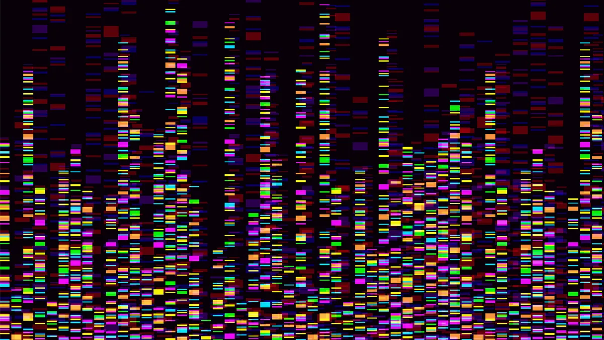 A genome sequencing map with lines of varying colors and sizes