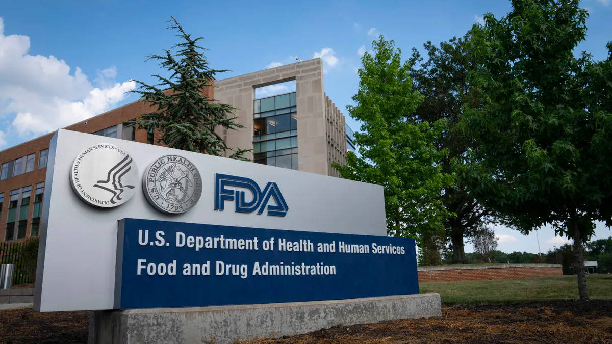 A sign for the Food And Drug Administration is seen outside of the headquarters on July 20, 2020 in White Oak, Maryland.